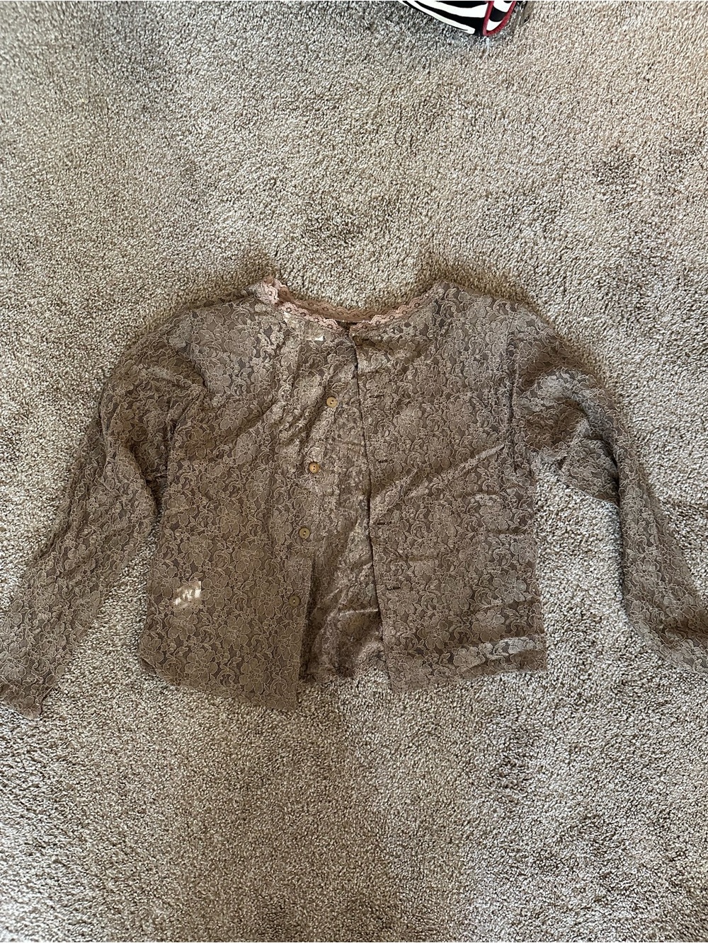 Vintage Taupe Lace Button-Up Cardigan